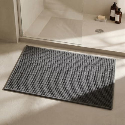 Triohero Bathroom Rugs Non Slip Washable, Super Absorbent Thin Bath Mat Quick Dry Low Pile Bathroom Rug, Dark Grey 24"x36"