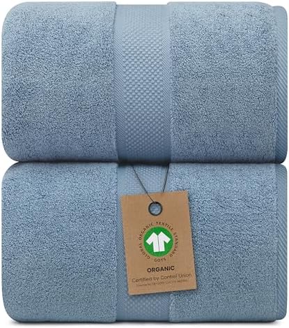 Alusa Home 100% Organic Luxury Bath Sheets - GOTS Certified - Extra Large 35x70 Inches (Pack of 2) Zero-Twist, Long-Staple Cotton Bath Sheet Set (Chambray)
