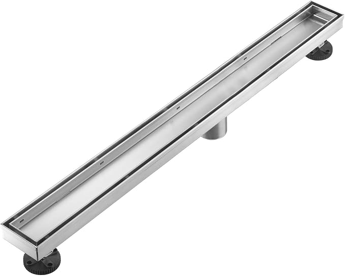 Linear Shower Floor Drain, 32 Inch Brushed Nickel 304 Stainless Steel Bathroom Drains Kit, Rectangular Shower Trench Drain with Reversable Tile-in Pattern Drain Cover & Hair Catcher