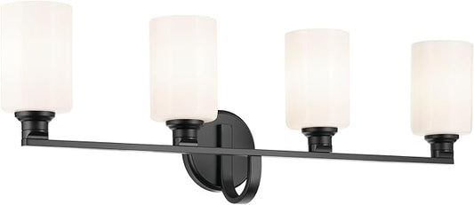 Kichler Gioe 32.25" 4-Light Vanity Light with Opal Glass in Black, Damp Rated, for Bathroom, Powder Room, Over a Mirror, (32.25" W x 10.5" H), 55227BK