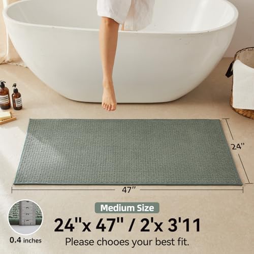 Triohero Bathroom Rugs Non Slip Washable, Super Absorbent Thin Bath Mat Quick Dry Low Pile Bathroom Rug, Sage Green 24"x47"
