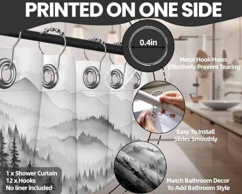Black and White Stall Shower Curtain, 48X72 in Narrow Small, Forest