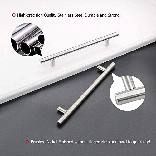 homdiy Brushed Nickel Cabinet Pulls 40 Pack Cabinet Handles Cabinet Pulls 5in(128mm) Hole Center Stainless Steel Drawer Pulls Kitchen Modern Euro Style Dresser Drawers