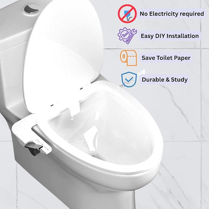 Ultra-Thin Bidet Attachment for Toilet with Non-Electric Self-Cleaning Water Pressure Adjustable Dual Nozzles for Rear & Front Wash, Easy Installation – Fits Most Toilets