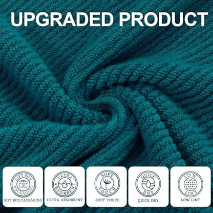 VOOVA & MOVAS Hand Towels 4PC, 100% Cotton, 18x28 in, Deep Turquoise