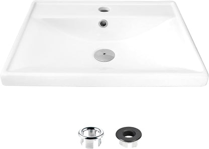 Stylish Drop in Bathroom Sink 20 1/4 x 16 Inch Porcelain Rectangular Bathroom Sinks Shiny Finish Smooth and Stain Resistant Surface with Chrome and Matte Black Overflow, P-210H