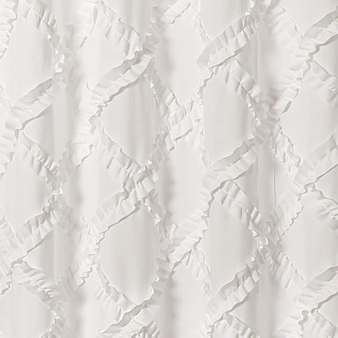 Lush Decor Ruffle Diamond Shower Curtain 72"L x 72"L White - Fabric Shower Curtains for Bathroom - White Bathroom Curtain - Vintage Farmhouse Decor
