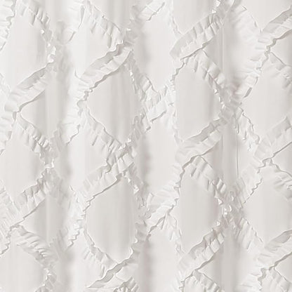 Lush Decor Ruffle Diamond Shower Curtain 72"L x 72"L White - Fabric Shower Curtains for Bathroom - White Bathroom Curtain - Vintage Farmhouse Decor