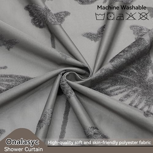 Onalasyc Grey Butterfly Shower Curtain,Lace Sheer Shower Curtain,72x72in