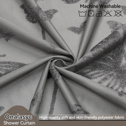 Onalasyc Grey Butterfly Shower Curtain,Lace Sheer Shower Curtain,72x72in