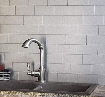 Art3d Peel and Stick Backsplash, Stainless Subway Tile, 3 x 6 in, 100-Pack | Stainless Steel, Self Adhesive, Stainproof, Brushed Finish, Heat-Resistant, Ideal for Kitchen, Stove Zones