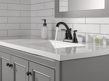 Delta Faucet Woodhurst Centerset Bathroom Faucet, Black 2-Handle Bathroom Faucet, Delta Bathroom Sink Faucet, Metal Push-Pop Drain Assembly, Matte Black 2532LF-BLMPU