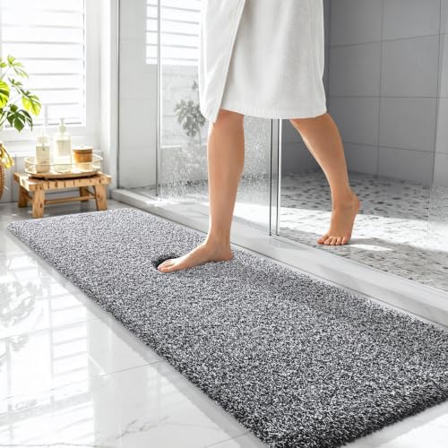 OLANLY Microfiber Bathroom Rugs 59x20, Quick Dry Bath Mat, Black and White