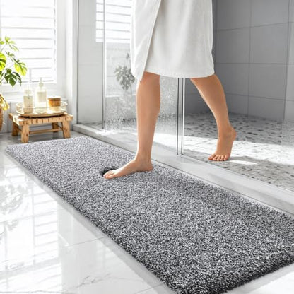 OLANLY Microfiber Bathroom Rugs 59x20, Quick Dry Bath Mat, Black and White
