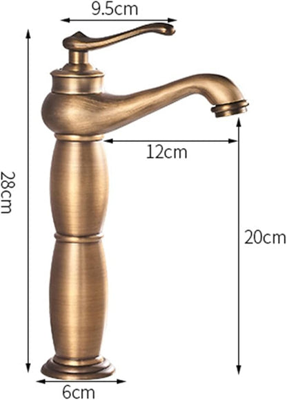Vintage Bathroom Faucet, Antique Brass Sink, Hot and Cold Mixer Tap, Single Handle, Gold(Black A)