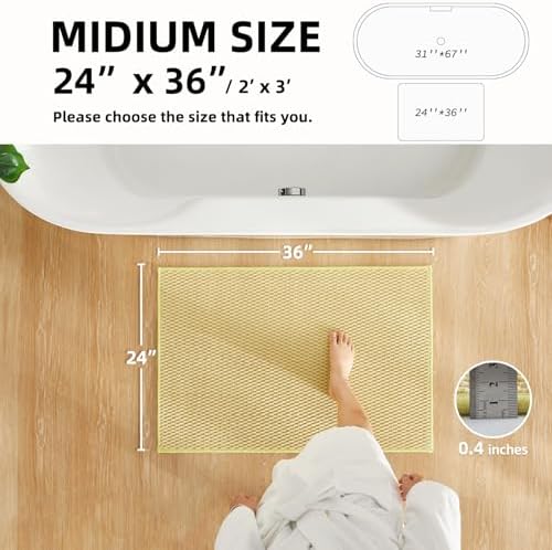 TYUU Bathroom Rugs Non Slip Washable, Super Absorbent Thin Bath Mat Quick Dry Low Pile Bathroom Rug, Yellow 24"x36"