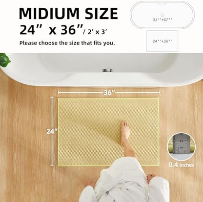 TYUU Bathroom Rugs Non Slip Washable, Super Absorbent Thin Bath Mat Quick Dry Low Pile Bathroom Rug, Yellow 24"x36"
