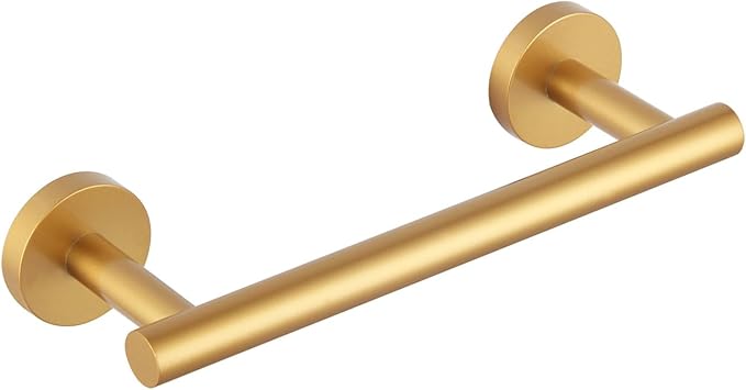 GERZWY 9-Inch Bathroom Towel Bar Gold Stainless Steel Bath Hand Towel Holder Modern Round Style Wall Mount AG1101C23-BE