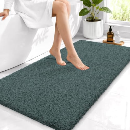 OLANLY Microfiber Bathroom Runner Rugs 44x24, Soft Bath Mat, Blackish Green