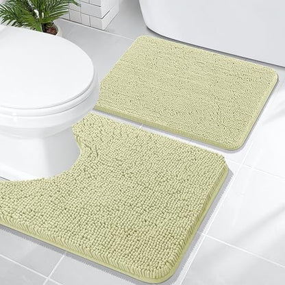 OLANLY Chenille Bathroom Rugs Mats Sets 2 Piece, 24"x16"+24"x20", Vanilla