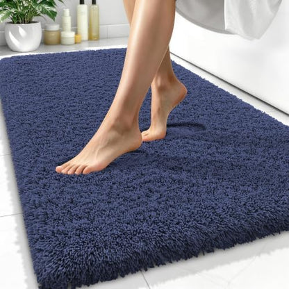 OLANLY Microfiber Bathroom Rugs 34x21, Soft Highly Absorbent Bath Mat, Navy