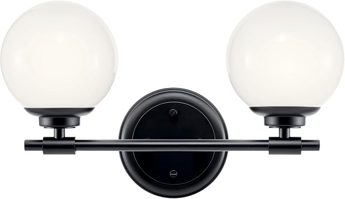 Kichler Benno 2-Light Vanity, Modern Light with Opal Glass in Black, for Bathroom or Powder Room (8.75" x 14.75"), 55171BK