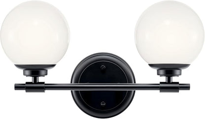 Kichler Benno 2-Light Vanity, Modern Light with Opal Glass in Black, for Bathroom or Powder Room (8.75" x 14.75"), 55171BK