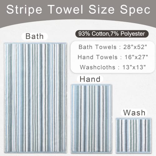 VOOVA & MOVAS Striped Towels 6 Pack, 100% Cotton, Blue