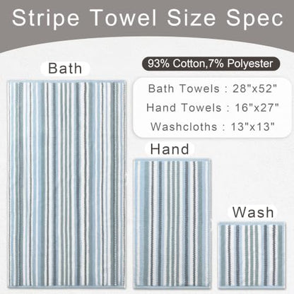 VOOVA & MOVAS Striped Towels 6 Pack, 100% Cotton, Blue