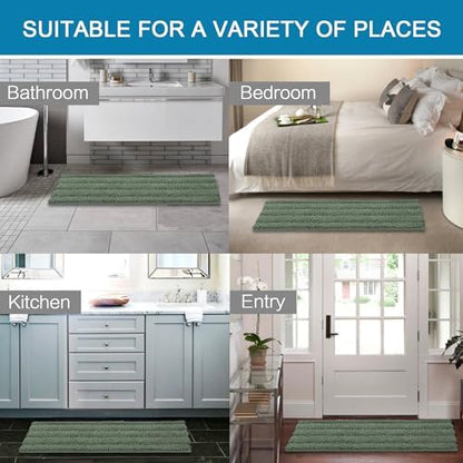 H.VERSAILTEX Bath Rugs for Bathroom Non Slip Bath Mats Extra Thick Chenille Striped Bath Rug Runners 47" x 17" Absorbent Fluffy Soft Shaggy Mats Dry Fast Plush Area Carpet for Bath Room - Green Bay