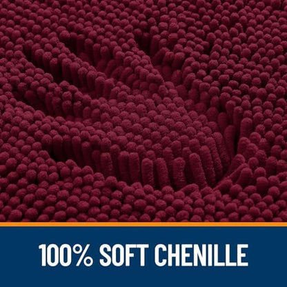 OLANLY Chenille Bathroom Rugs Mats Sets 2 Piece, 47"x20"+24"x20", Burgundy