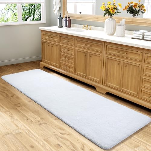 LOCHAS Bathroom Rug Runner 24x84 Inch, Bath Rugs Non Slip, White