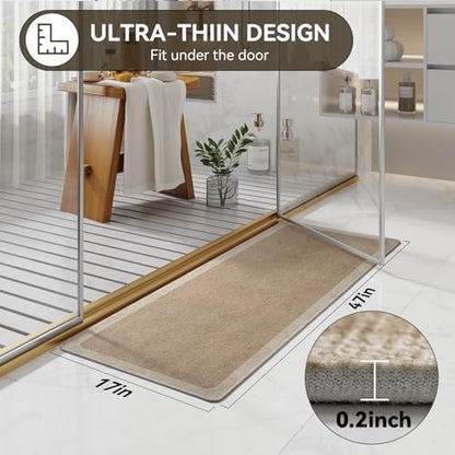 YDKGL Bathroom Runner Rug, Long Thin Bath Mat Fit Under Door, Brown 17x47