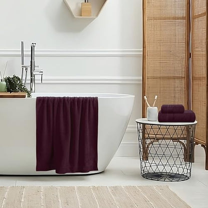 Belizzi Home Ultra Soft 3 Pack Cotton Towel Set, Contains a Bath Towel 28x55 inch, a Hand Towel 16x24 inch & a Wash Coth 12x12 inch, Ideal Everyday use, Compact & Lightweight - Burgundy