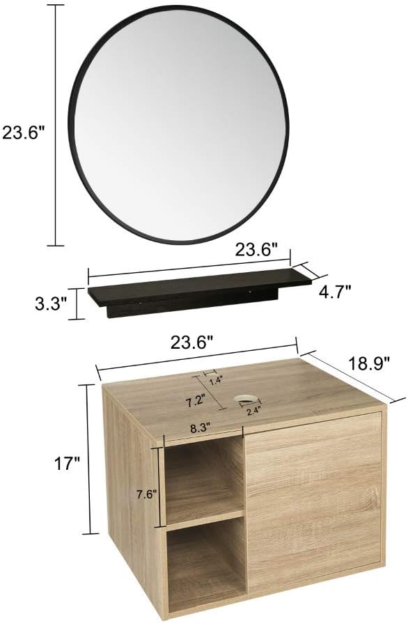 YOURLITE 24" Floating Bathroom Vanity, Wall-Mounted Bathroom Vanity with Mirror, Washroom Cabinet with Door Storage