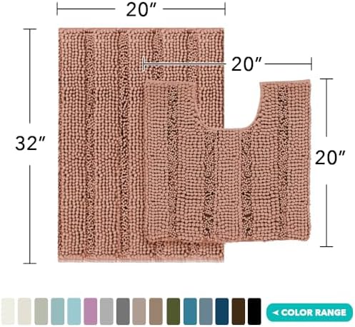 2 Piece Bathroom Rug Set with Toilet Mat, Soft Absorbent Chenille, Non-Slip