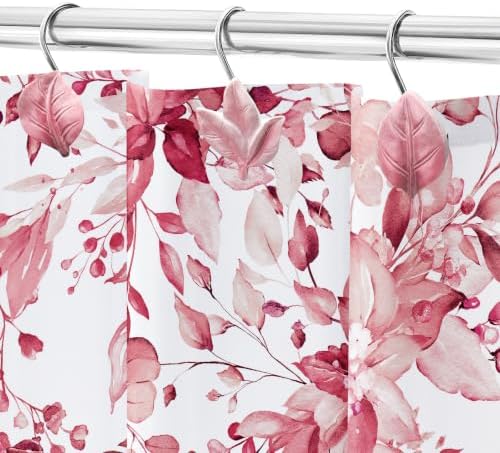 Pink Plant Leaf Shower Curtain Hooks,Eucalyptus Bathroom Decor,12PCS