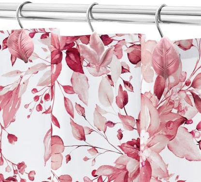 Pink Plant Leaf Shower Curtain Hooks,Eucalyptus Bathroom Decor,12PCS
