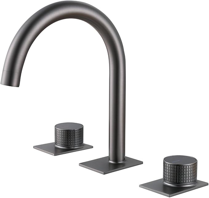 Water Faucet Restroom 3 Hole Gooseneck 2 Knob Faucet for Bathroom Sink Brass,Gun Gray