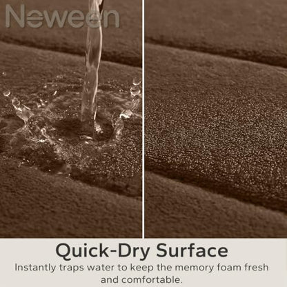 Neween Bathroom Rugs Set 2 Piece, Absorbent Memory Foam Bath Mat, Brown