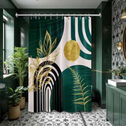 Emerald Green and Gold Extra Long Shower Curtain, Tall 72X96 in