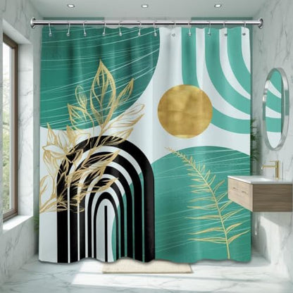 Teal and Gold Shower Curtain, 72x72 in, Mid Century Modern Turquoise