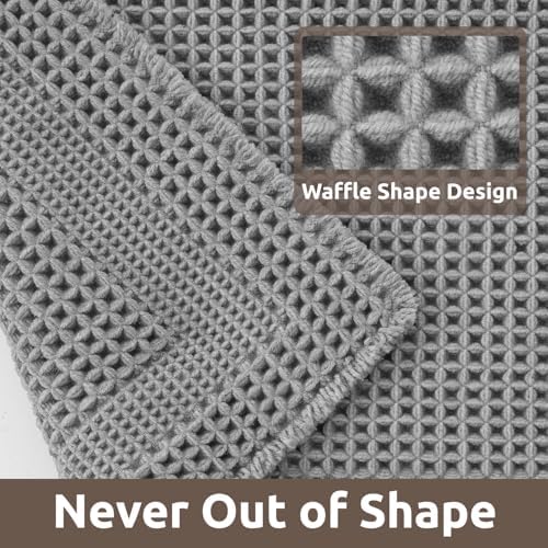 AMOAMI Waffle Bathroom Runner Rugs, Long Bath Mat Non Slip 24''x72'' Grey
