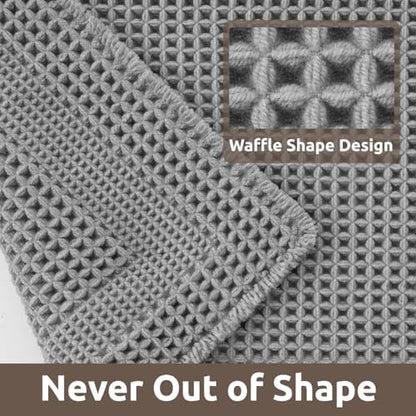 AMOAMI Waffle Bathroom Runner Rugs, Long Bath Mat Non Slip 24''x72'' Grey