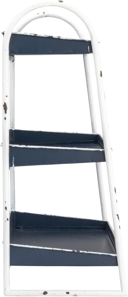 Creative Co-Op Heavily Distressed 3-Tier Metal Tray with White Frame & Rim, Navy