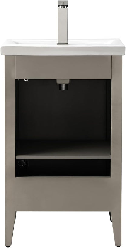 HOMEBEYOND 20" Bathroom Vanity with Ceramic Sink, Solid Wood Free-Standing Vanities Cabinet, Ceramic Top, Golden Brushed Handware & Soft Closing Door, Driftwood Gray
