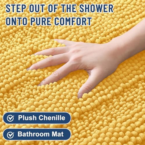 Grandaily Chenille Striped Bathroom Rugs 47x17, Extra Thick and Soft Absorbent Bath Mats, Rubber Backing, Plush Shaggy Shower Carpet, Machine Wash Dry, Bath Rug for Bathroom, Light Yellow