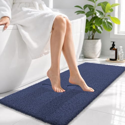 OLANLY Microfiber Bathroom Runner Rugs 47x17, Soft Absorbent Bath Mat, Navy
