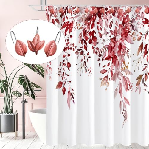 Terracotta Plant Leaf Shower Curtain Hooks,Eucalyptus Bathroom Decor,12PCS