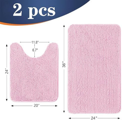 OLANLY Chenille Bathroom Rugs Mats Sets 2 Piece, 36"x24"+24"x20", Pink